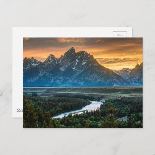 Sunset on Grand Teton and Snake River Postkarte (Vorne/Hinten)