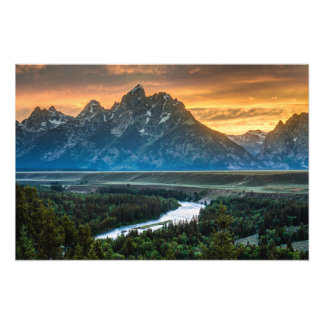 Sunset on Grand Teton and Snake River - Wyomom Fotodruck