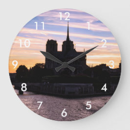 Sunset on Notre Dame de Paris - Paris, Frankreich Große Wanduhr
