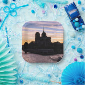 Sunset on Notre Dame de Paris - Paris, Frankreich Pappteller (Party)