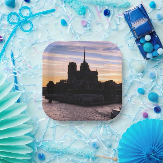 Sunset on Notre Dame de Paris - Paris, Frankreich Pappteller (Party)