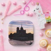 Sunset on Notre Dame de Paris - Paris, Frankreich Pappteller (Party)