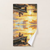 Sunset on the dock on the lake badhandtuch set (Handtuch)