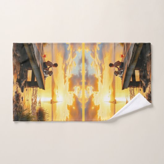 Sunset on the dock on the lake badhandtuch set (Handtuch)