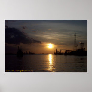 Sunset on the Mississippi River, LA Poster