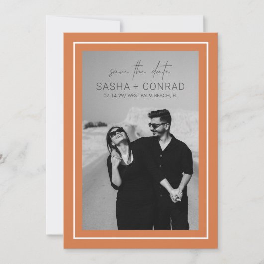 Sunset Orange Bold Border Foto Moderne Hochzeit Save The Date (Vorderseite)