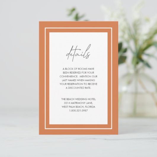 Sunset Orange Bold Border Moderne Hochzeit Begleitkarte (Stehend Vorderseite)