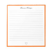 Sunset Orange Border and Heart Custom Script Lined Notizblock (Vorderseite)