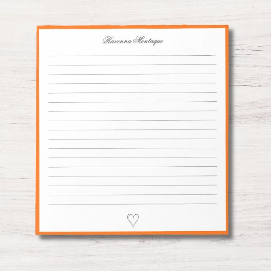 Sunset Orange Border and Heart Custom Script Lined Notizblock