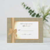 Sunset Orange Burlap und Bow Response Card RSVP Karte (Stehend Vorderseite)