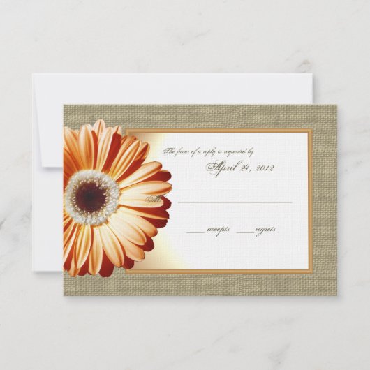 Sunset Orange Burlap und Daisy Response Card RSVP Karte (Vorderseite)
