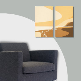 Sunset Orange Digital Beach Seascape Canvas Print Leinwanddruck