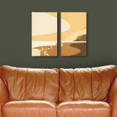 Sunset Orange Digital Beach Seascape Canvas Print Leinwanddruck