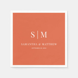 Sunset Orange Elegant Couple Initials Wedding Serviette