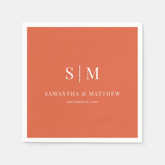Sunset Orange Elegant Couple Initials Wedding Serviette (Vorderseite)