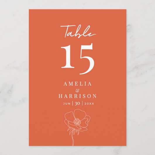 Sunset Orange Elegante Hochzeit 12x18 Tischnummer (Vorderseite)