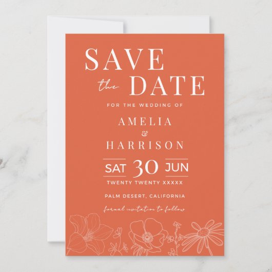 Sunset Orange Elegante Wedding Save The Date (Vorderseite)