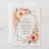Sunset Orange Floral Frame Wedding Invitation Einladung (Vorderseite)