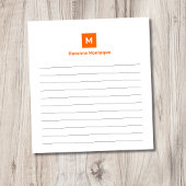 Sunset Orange Modern Lined Chic Trendy Monogram Notizblock