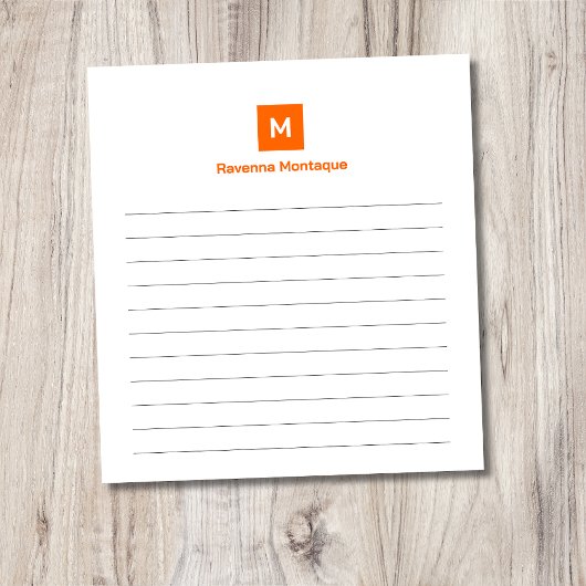 Sunset Orange Modern Lined Chic Trendy Monogram  Notizblock