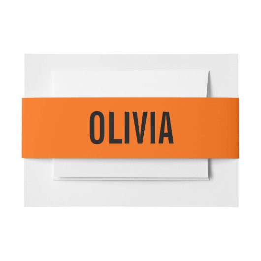 Sunset Orange Modern Name | Trendy Minimalistisch Einladungsbanderole (Vorderseite Beispiel)