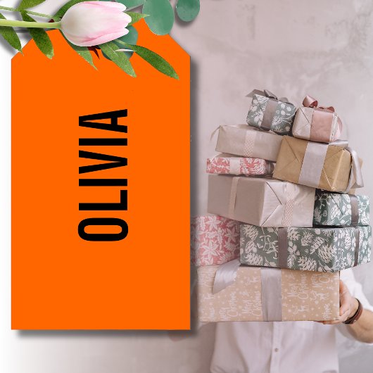 Sunset Orange Modern Name | Trendy Minimalistisch Geschenkanhänger