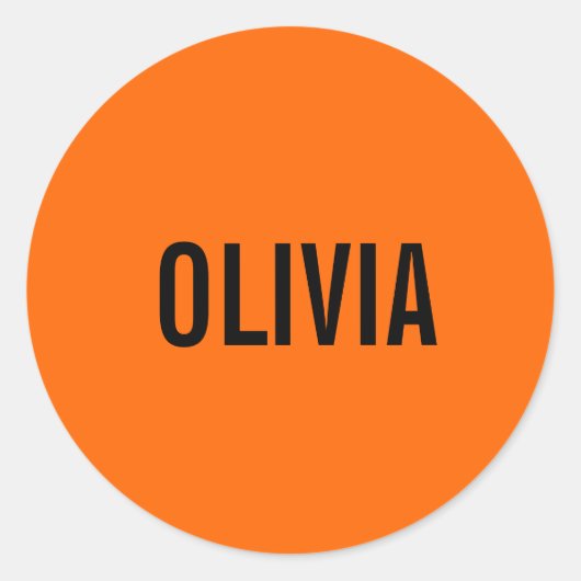 Sunset Orange Modern Name | Trendy Minimalistisch Runder Aufkleber (Vorderseite)