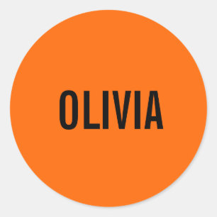 Sunset Orange Modern Name   Trendy Minimalistisch Runder Aufkleber