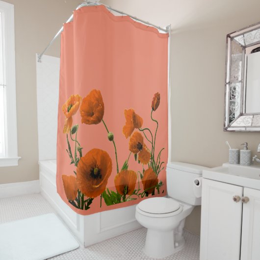 Sunset Orange Poppy Blume Blumenmuster Niedlich Duschvorhang (Beispiel)