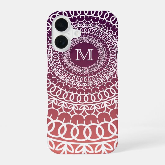 Sunset Orange und Violet Mandala Monogram iPhone 16 Hülle (Rückseite)