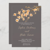 Sunset Orange Wildblumen Einfache graue Hochzeit Einladung (Vorne/Hinten)