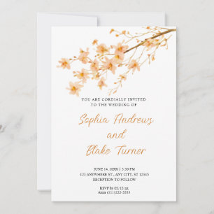 Sunset Orange Wildblumen Simple White Wedding Einladung