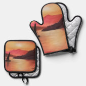 Sunset Oven Mitten und Pot Stand Ofenhandschuh & Topflappen-Set (Vorderseite/Rückseite)