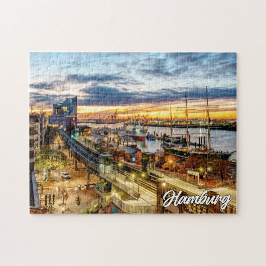 Sunset Over Beautiful Hamburg, Deutschland Puzzle (Horizontal)