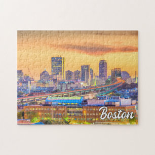 Sunset Over Boston, Massachusetts, USA Puzzle