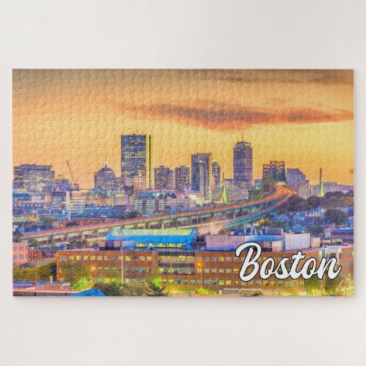 Sunset Over Boston, Massachusetts, USA Puzzle (Horizontal)