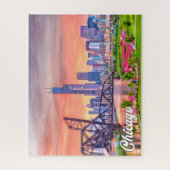 Sunset Over Chicago, Illinois, Vereinigte Staaten Puzzle (Vertikal)