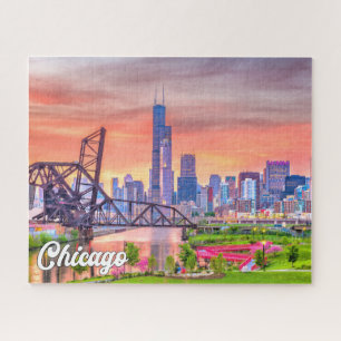 Sunset Over Chicago, Illinois, Vereinigte Staaten Puzzle