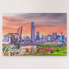 Sunset Over Chicago, Illinois, Vereinigte Staaten Puzzle