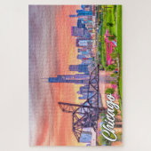 Sunset Over Chicago, Illinois, Vereinigte Staaten Puzzle (Vertikal)