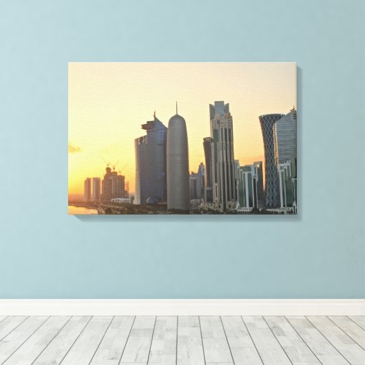 Sunset over Doha, Katar Leinwand drucken (Insitu (Holzboden))