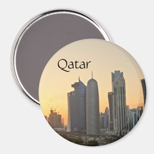 Sunset over Doha, Katar Magnet mit Text (Vorderseite/Rückseite)