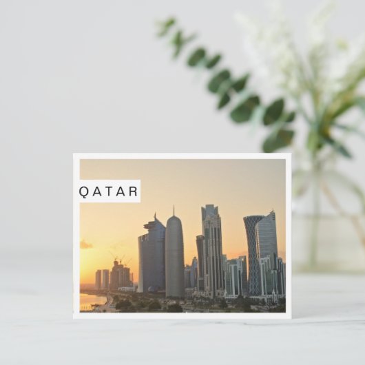 Sunset over Doha, Katar, weiße Postkarte (Stehend Vorderseite)