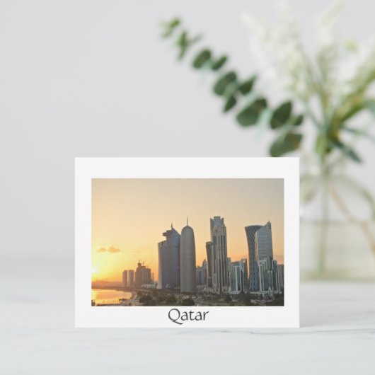 Sunset over Doha, Katar, weißer Text Postkarte (Stehend Vorderseite)