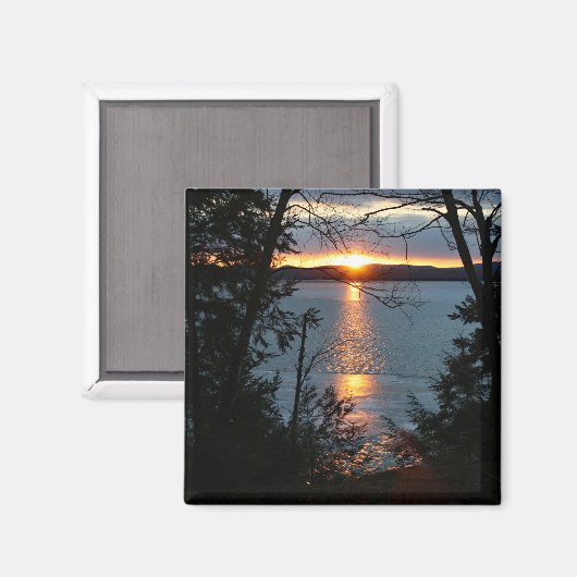 Sunset Over Forest Lake Magnet (Vorderseite/Rückseite)