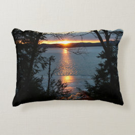 Sunset Over Forest Lake Throw Kissen