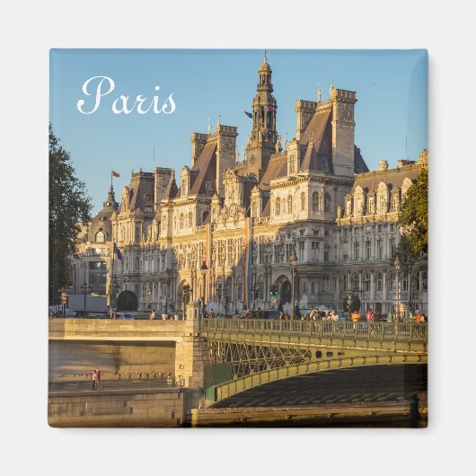 Sunset over Hotel de Ville in Paris, Frankreich Magnet (Vorne)