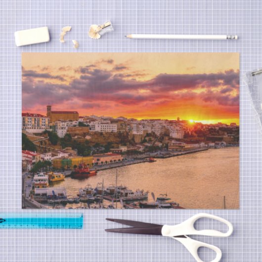 Sunset over Mahon harbor - Menorca, Spain Seidenpapier (Handwerk)