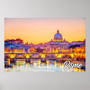 Sunset Over Rome, Italien Poster