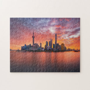 Sunset Over Shanghai Skyline Travel Cityscape Puzzle